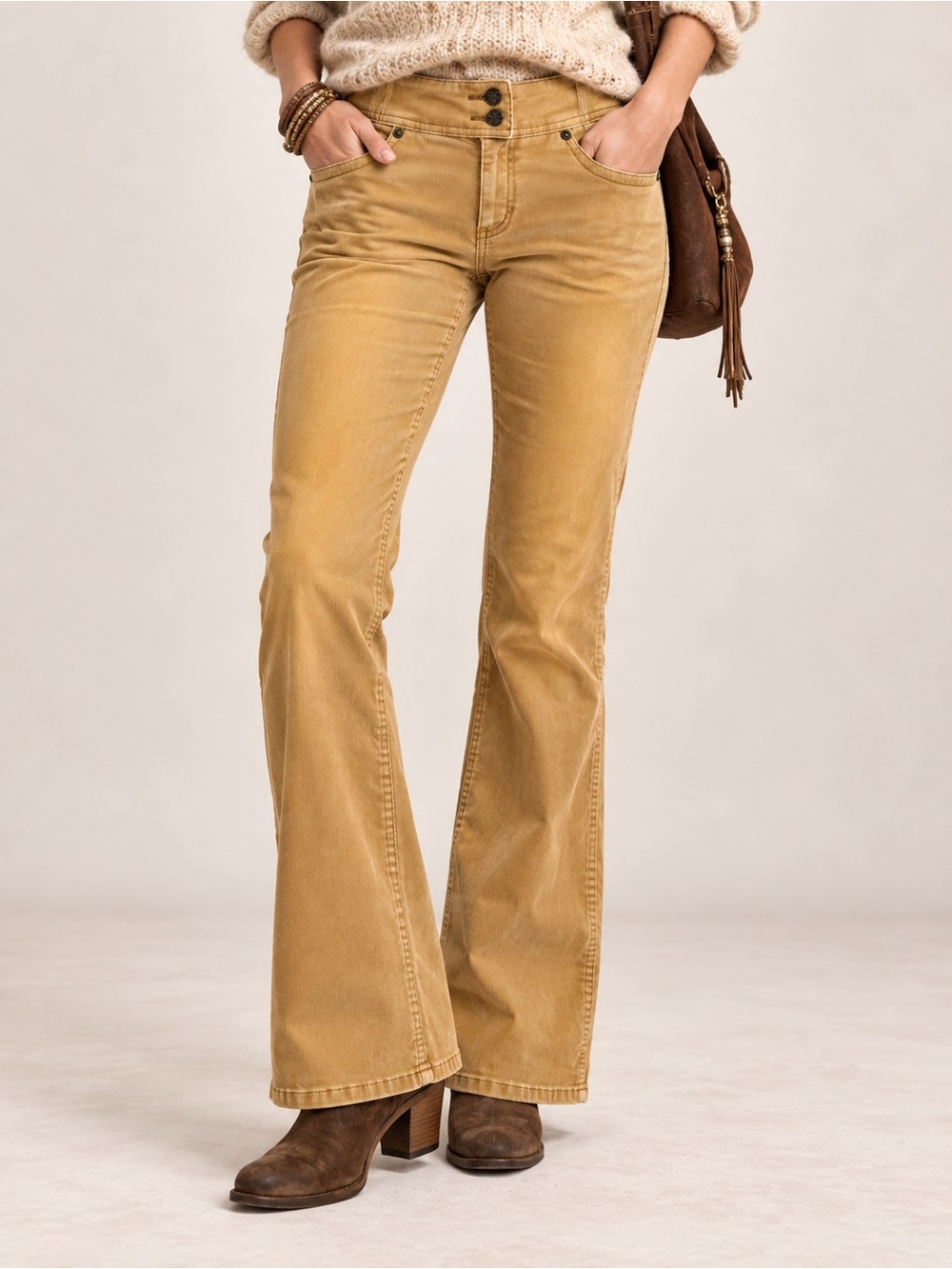 NWT Louie for Anthropologie Corduroy Flare Pants Size 6 Tan Y2K